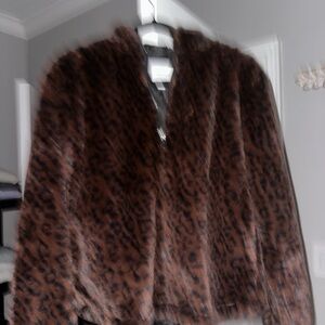 Nine West Brown Leopard Faux Fur Jacket